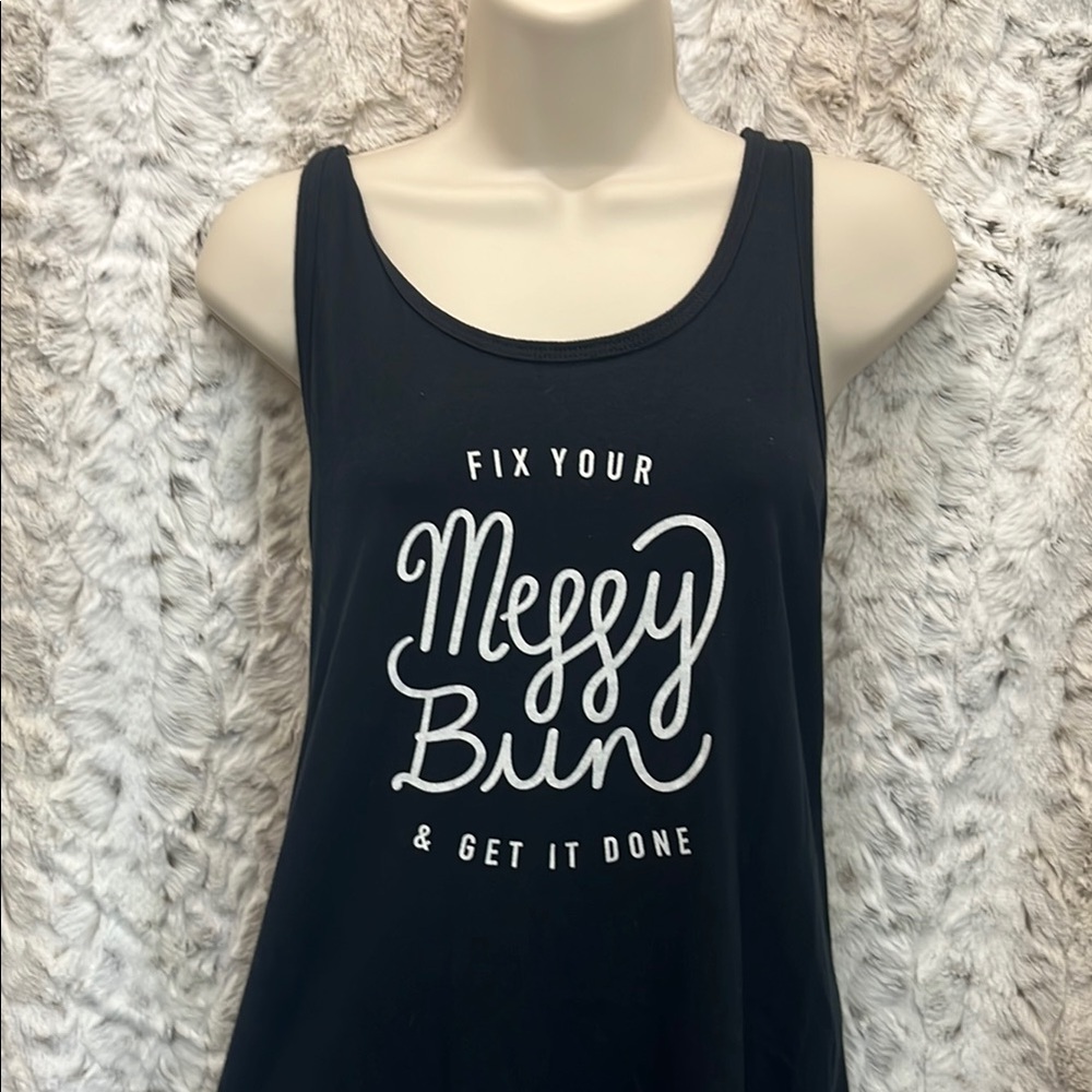 Black racer back tank with White Graphic Text